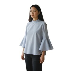 PLEIONE Seersucker Long Sleeve Women’s Top with Bell Sleeves size Small